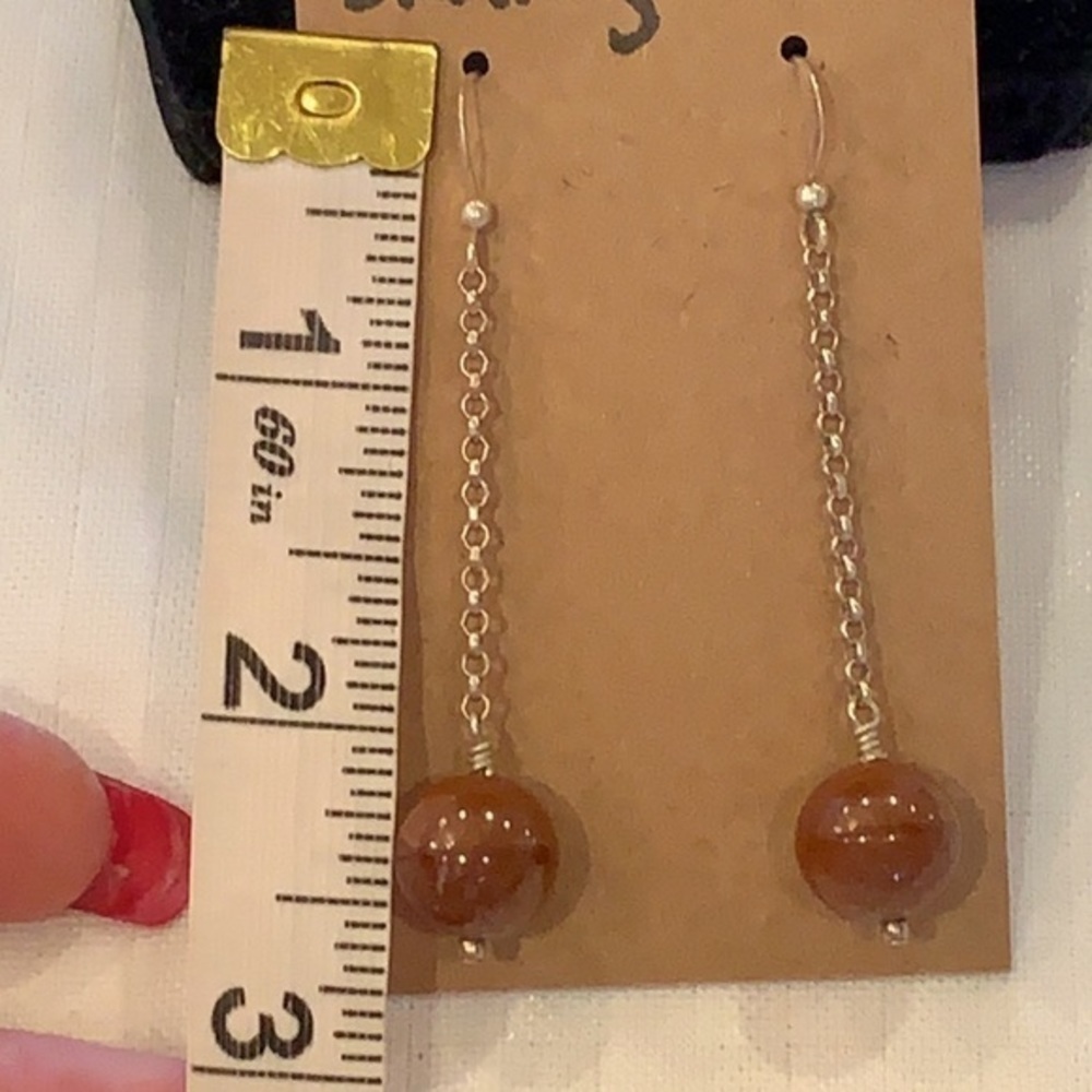 Sterling silver Amber stone ball drop delicate - Picture 6 of 7